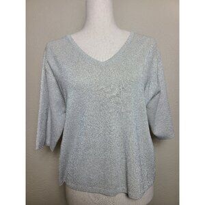 Ashley Hill Womens Short Sleeves Shirt Top Silver Shimmer Size XL A333